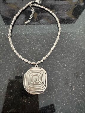 Silver Spiral Pendant Beaded Necklace - Women Jewelry